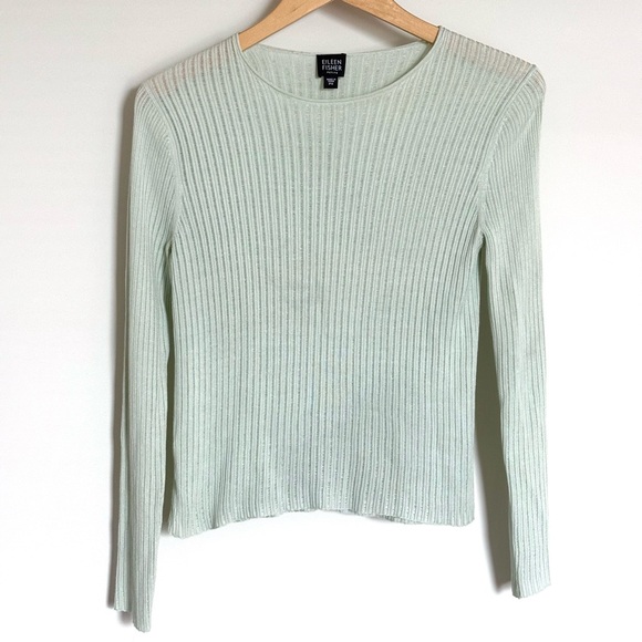 Eileen Fisher Mint Blue Green Silk Lightweight Sweater Petite Small - Picture 1 of 11